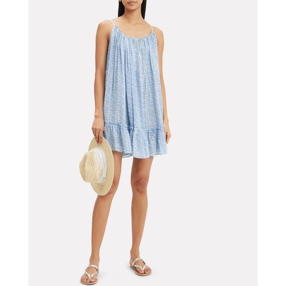 PALOMA BLUE Gathered Printed Twill Mini Dress in Blue Ikat, Size XS - Picture 3 of 10